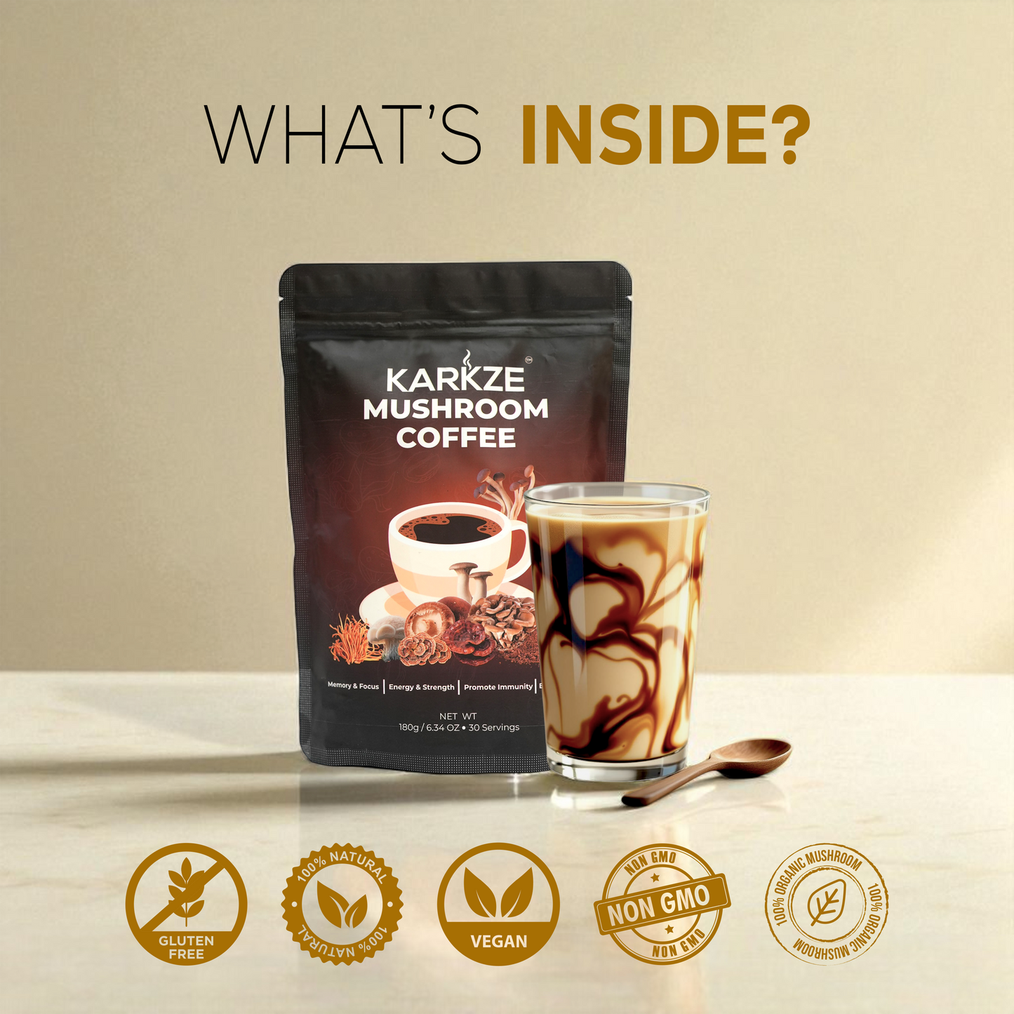 KARKZE Organic Mushroom Coffee 30 Servings